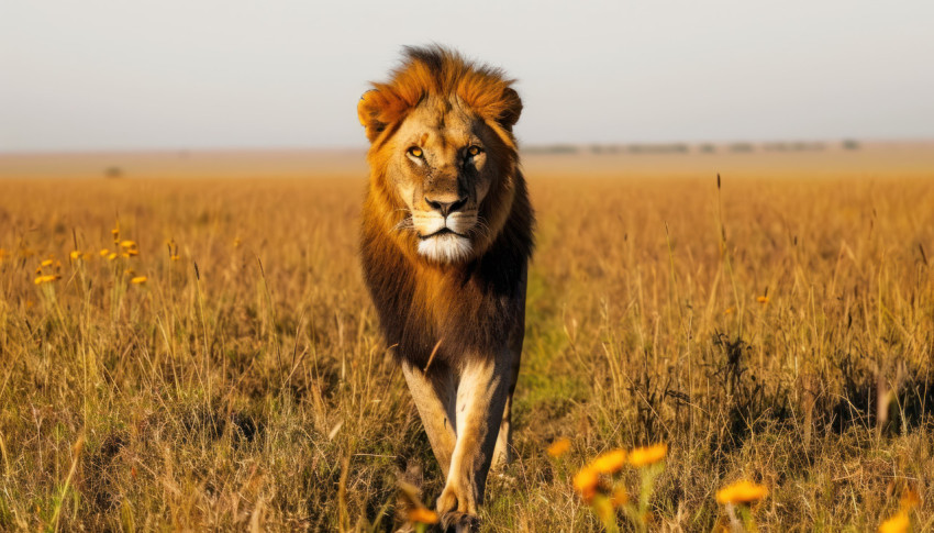 Majestic male lion coalition confidently strolling in the vast african wilderness