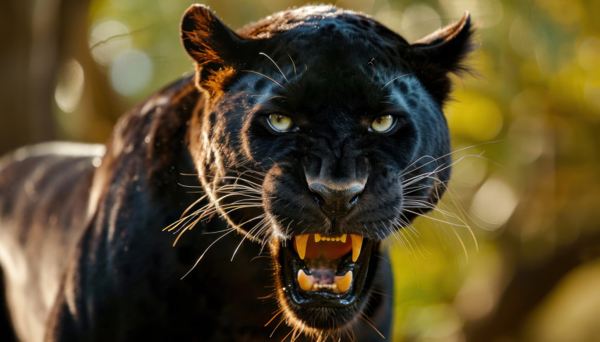 Afierce black panther captures attention with an intense growl