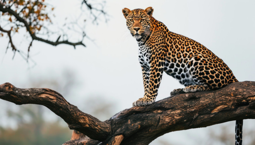 Majestic leopard lounging on a tree branch in the wild