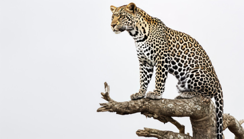 A powerful leopard resting gracefully on a tree