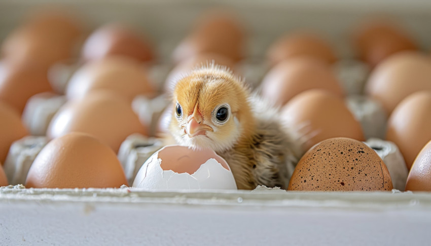 Exciting moment as a tiny chick breaks free from its egg on a tray