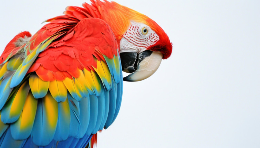 A close up view of the vivid and colorful feathers of a green winged macaw