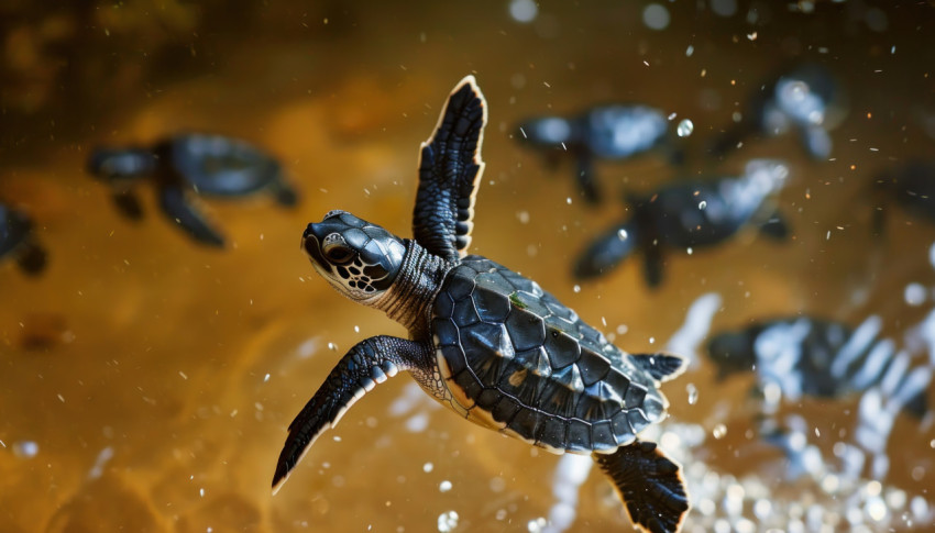 Dorable leatherback turtle babies embark on their ocean adventure as they are released into the sea