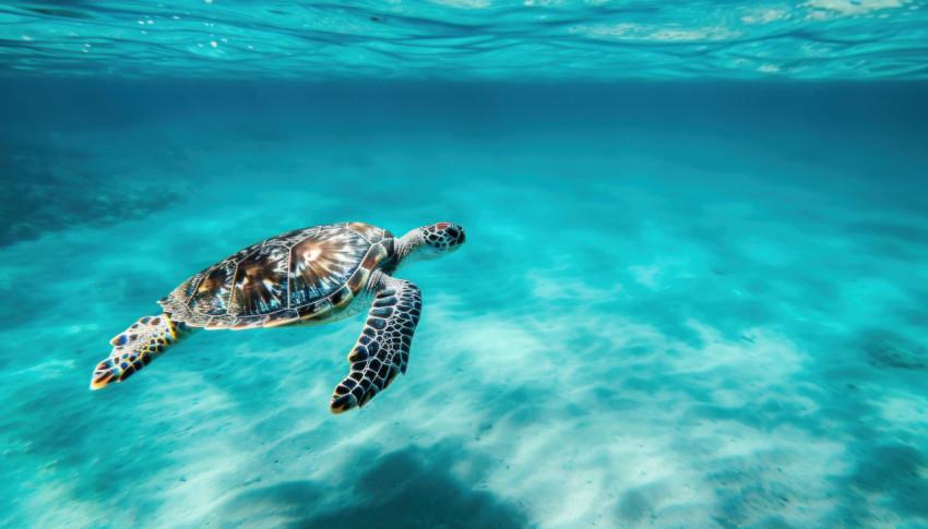 Turtle soaring through the ocean wings spread wide a magical sight of freedom and joy