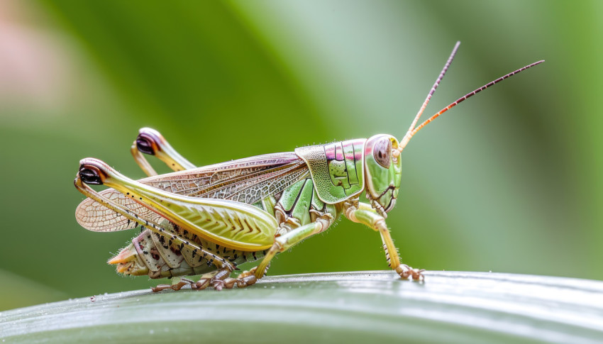 A grasshopper calmly sitting on a single blade