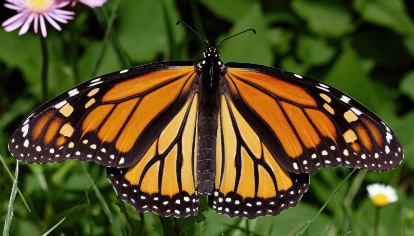 Majestic monarch butterfly showcasing vibrant colors while fluttering gracefully in nature