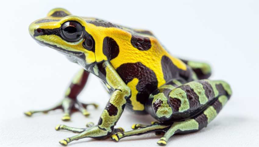 A detailed view of a yellow banded poison arrow frog