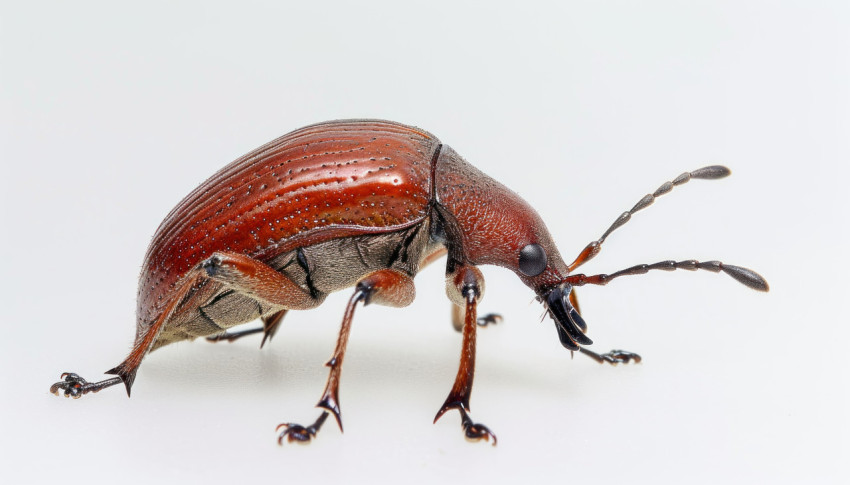 Red palm weevil showcased on a clean white background