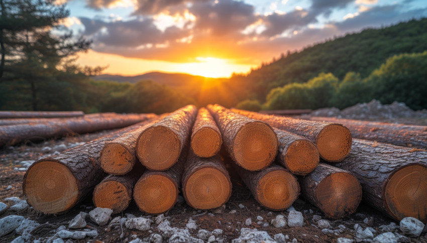 Tree logs stacked on the ground