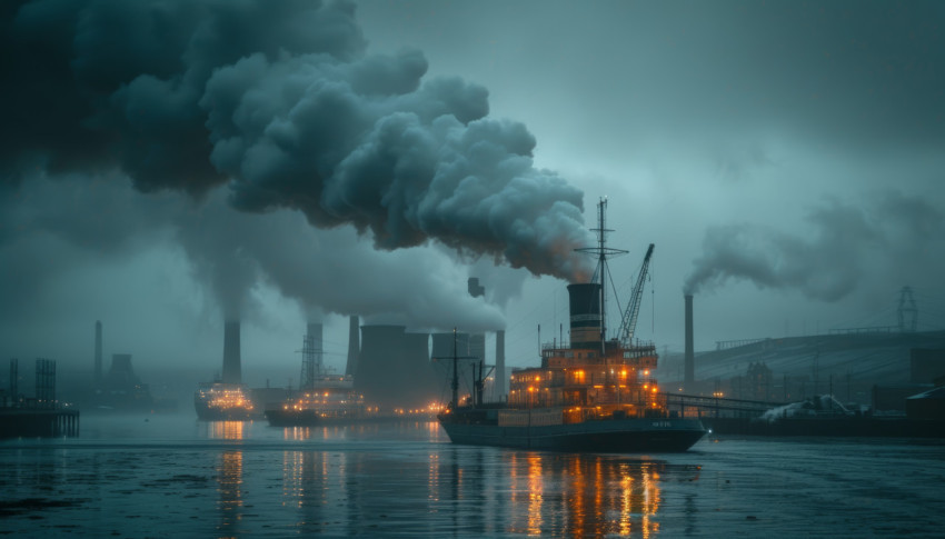 Power plants emitting carbon dioxide contributing to pollution and environmental concerns