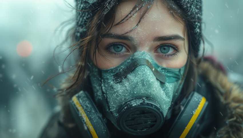 A girl safety conscious dons a protective mask emphasizing the importance of health precautions