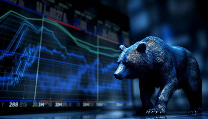 A photo of a blue bear stock market graph, finance stock photo