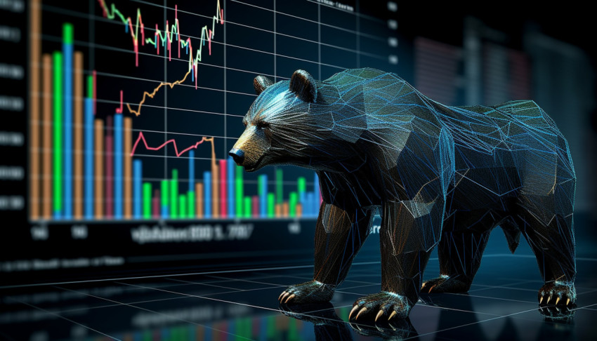 A photo of a blue bear stock market graph, finance stock photo