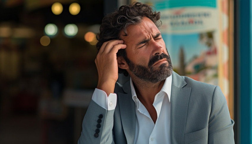 A photo of a distraught businessman looking away, free ai prompts for hr