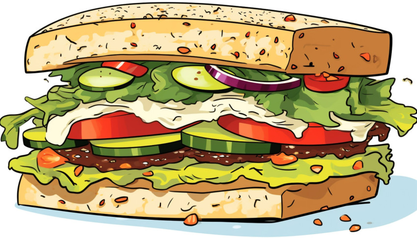 A photo of a drawing of a sandwich with different toppings clip art, free ai prompts for food clip art