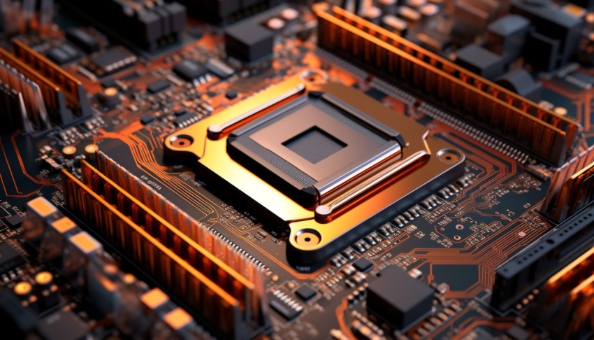 A photo of a cpu processor on computer motherboard, free AI prompts for computer and communication