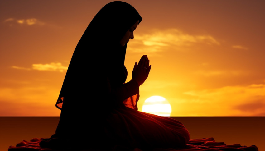 Silhouette of muslim woman praying