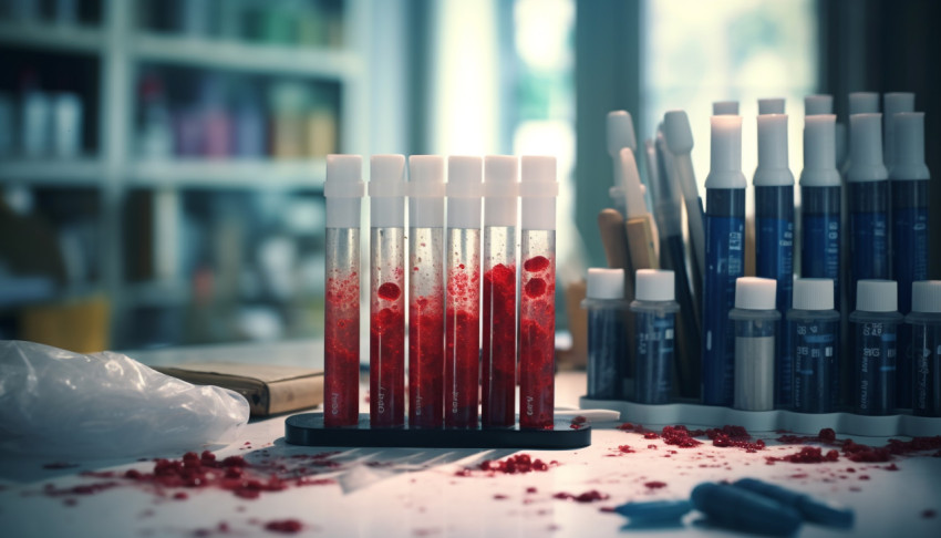 Blood Test Tubes on Laboratory Desk