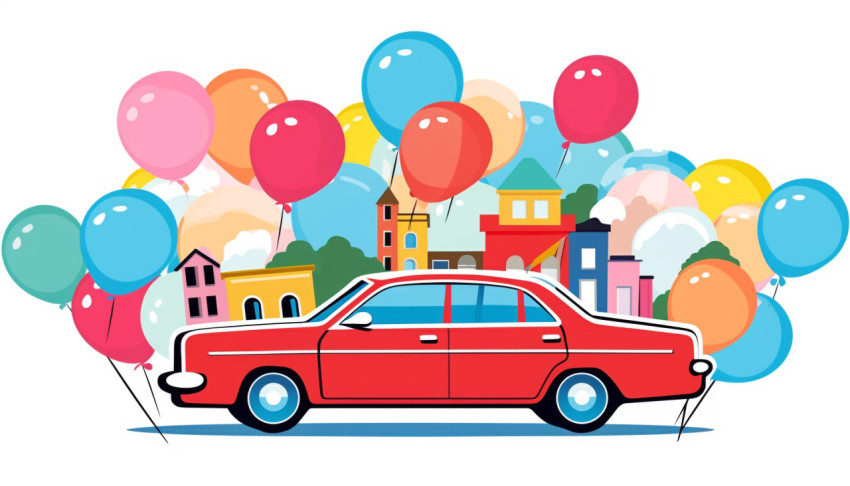 Car and balloons sticker for kids