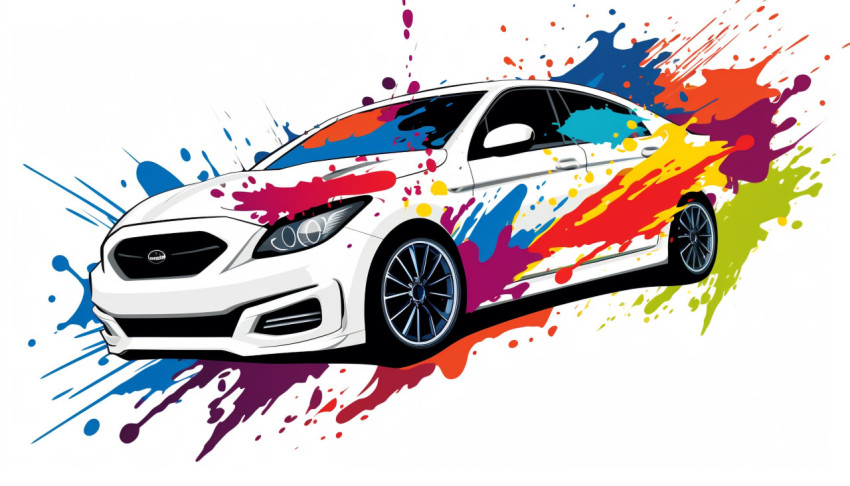 Colorful splashes car sticker design of a vector white backgroun