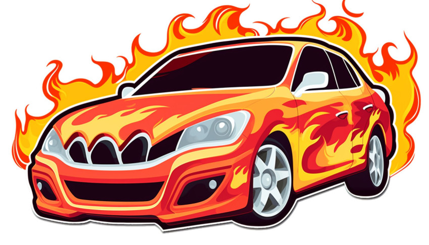 Fire splashes car sticker design of a vector white background