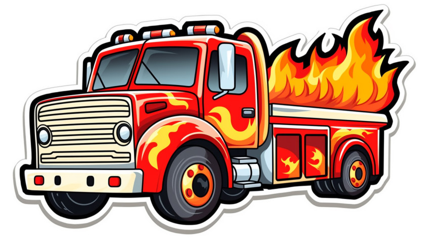 High fire flame splash truck sticker design white background