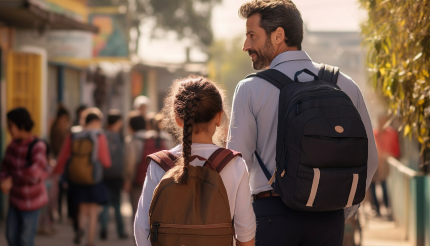 Dad Walking Daughter to School