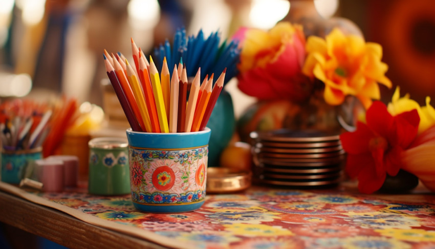 Colorful pencils on a table