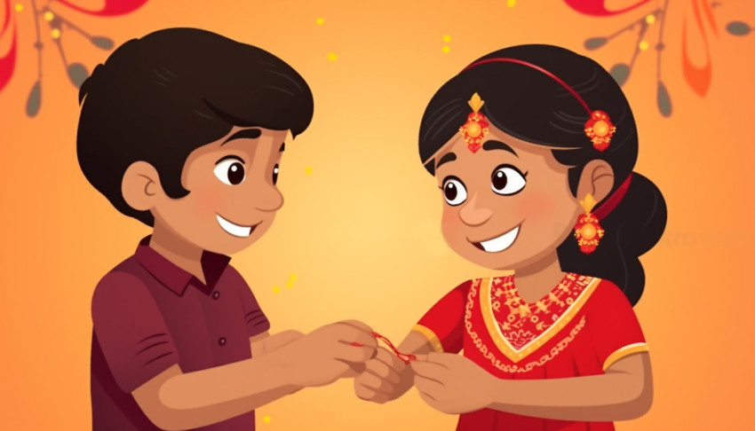 Cute Indian Sister Tying Rakhi on Brothers Wrist