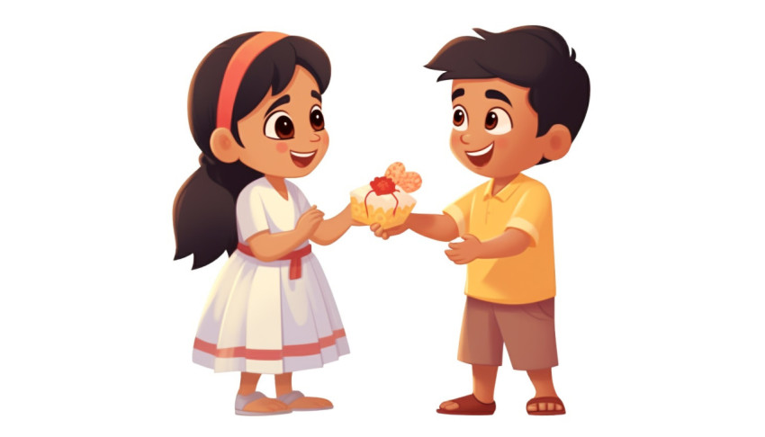 Young boy and girl playing with each other with hands holding gifts