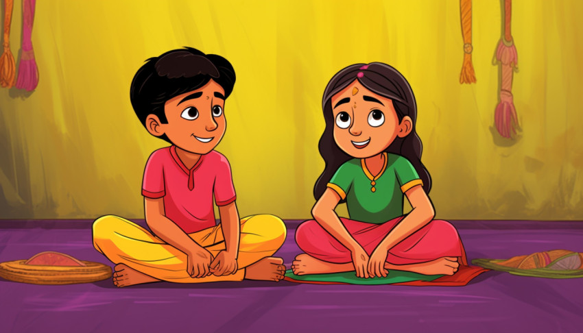 Cartoon Kids Sitting on the Ground