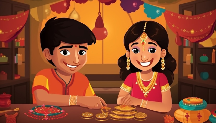 Brother and Sister Celebrating Raksha Bandhan in India