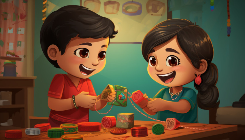 Cute Brother and Sister Rakhi Illustration