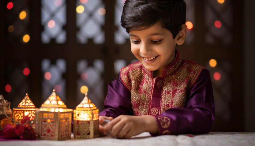 Happy Child with Feniksh Kurta and Gift