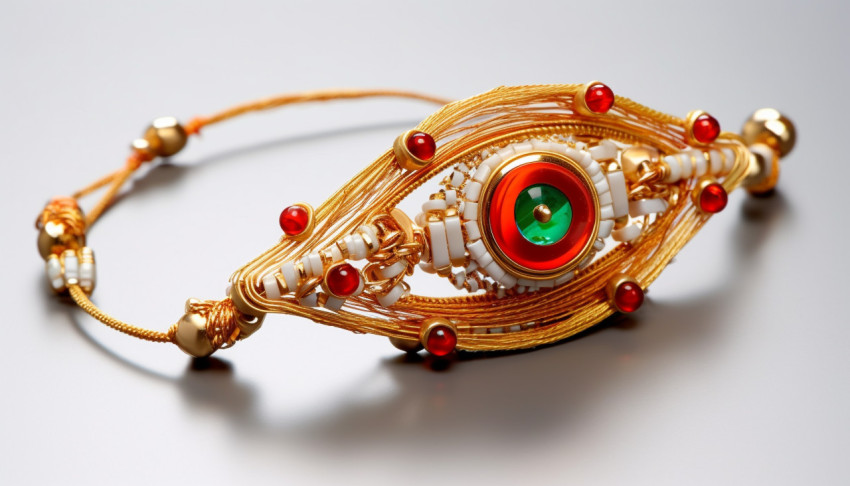 Gold Rakhi with Red Beads