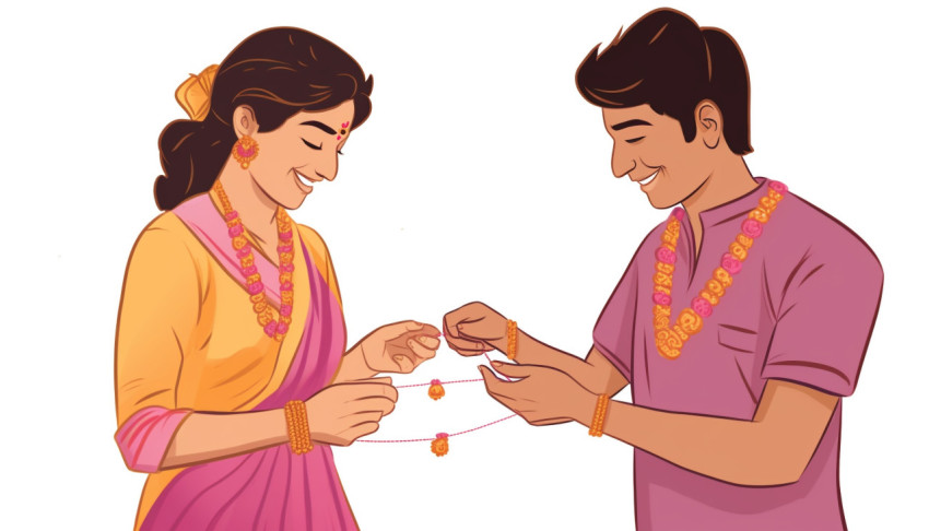 An indian couple are presenting gifts to each other in a video