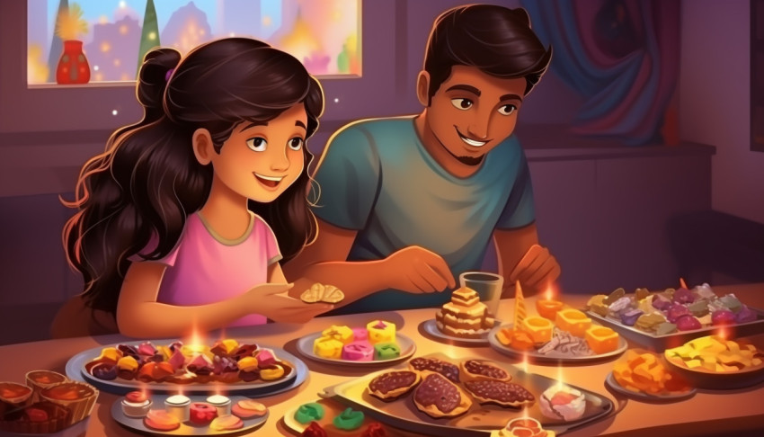 Young girl and man prepares special rakshabandan using diyas