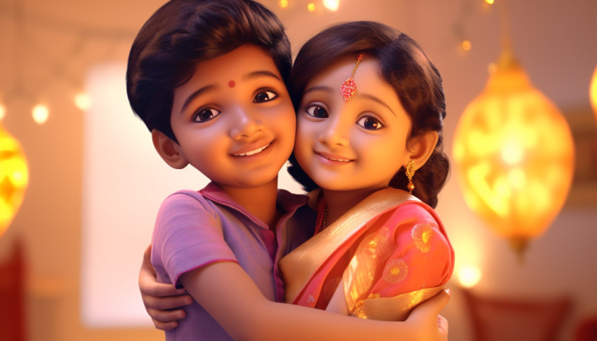 Brother and Sister Embrace in Raksha Bandhan Celebration