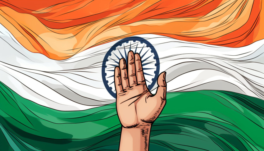 A person holding an indian flag and waving it