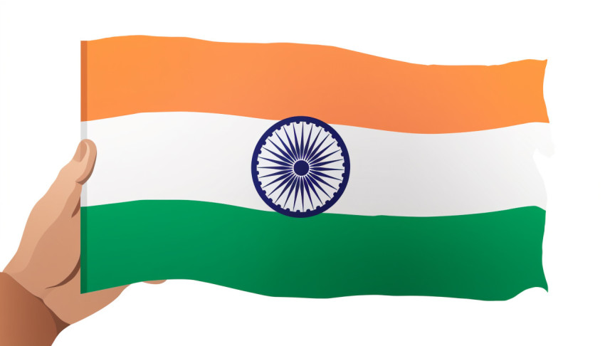 The flag of india holding by a hand