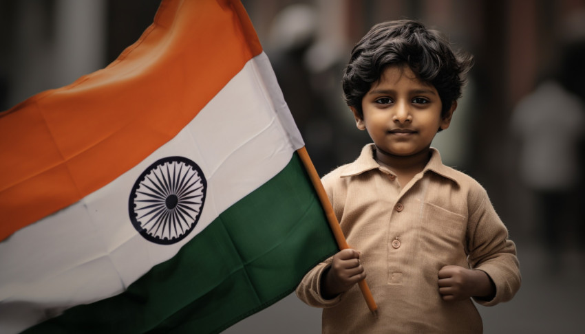 Little Boy Proudly Holds Indian Flags