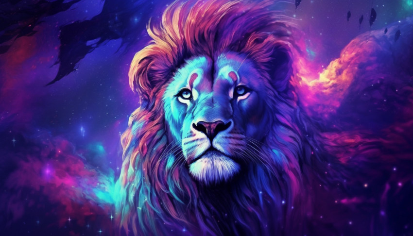 A colorful lion head with bright colors