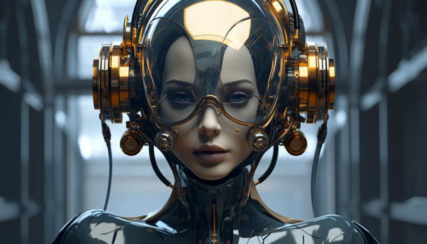 A futuristic face of a robot woman