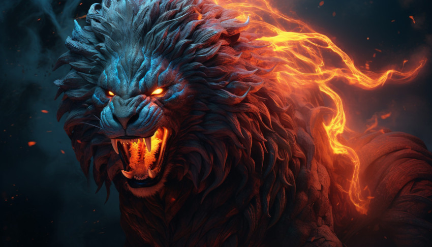 Swirling Flames Lion Digital Artwork