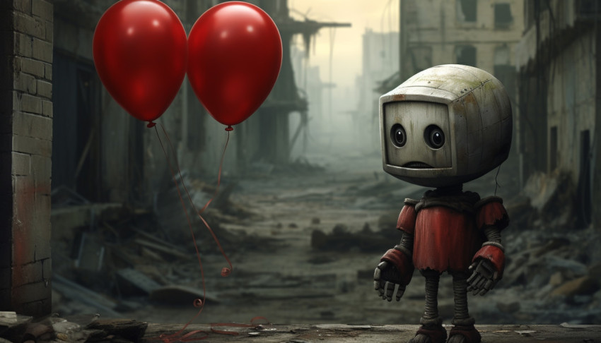 Little robot and red balloon