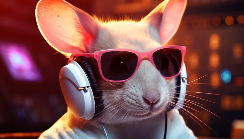 Hip Mouse with Headphones and Sunglasses