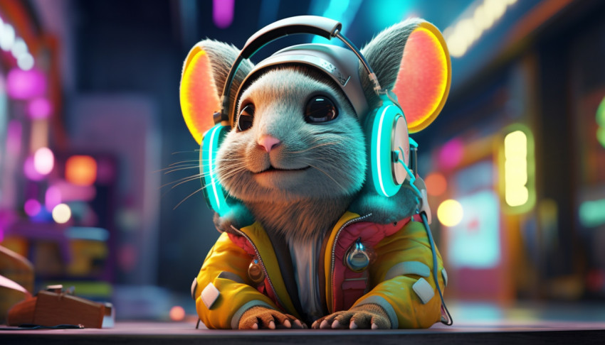 Colorful Mouse with Headphones