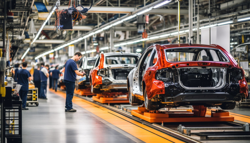 Assembly Line Workers Building Cars