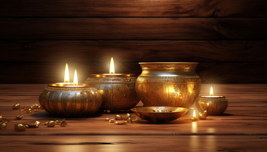 Oriental Decor with Candles and Gold Bowl Oriental Decor with Candles and Gold Bowl