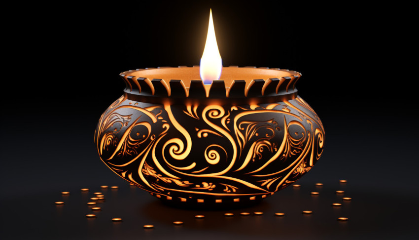 Diwali lamp pattern with candle on black background Diwali lamp pattern with candle on black background